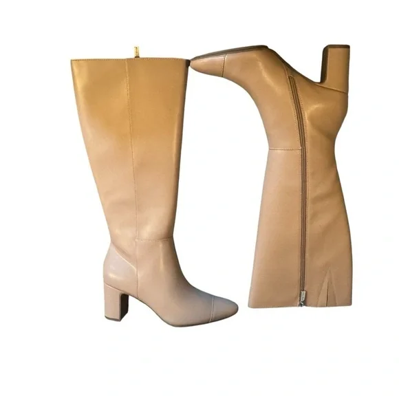 Anne Klein Sawyer Faux Leather KneeHigh Tan Boots Size 8.5 Standard Calf Stretch - Picture 5 of 11